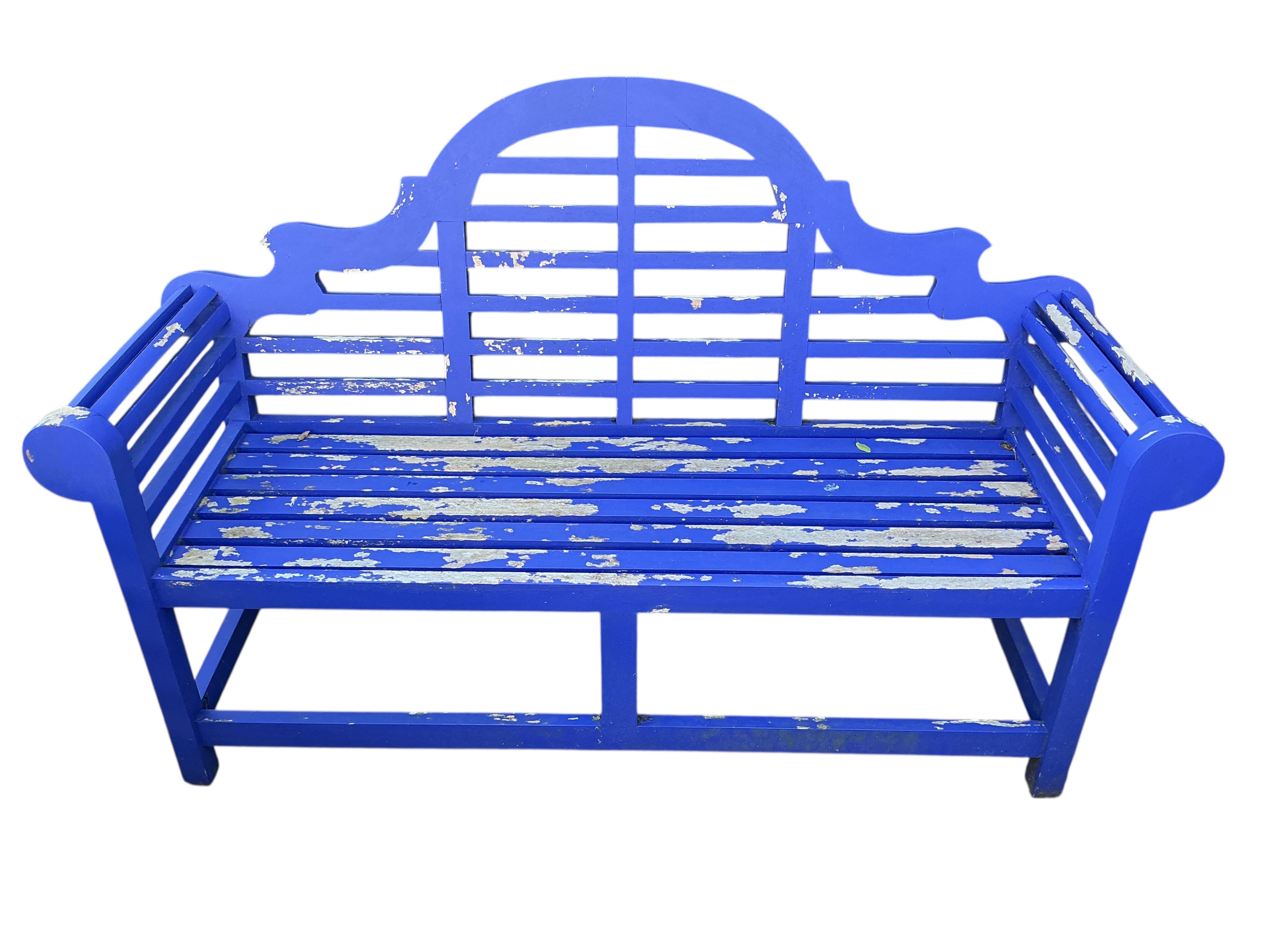 A Lutyens style painted garden bench, width 170cm, depth 57cm, height 102cm together with a Victorian style slatted bench, in need of restoration